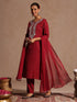 Janasya Women's Maroon Rayon Yoke Embroidered Sequinned Straight Kurta Set With Dupatta